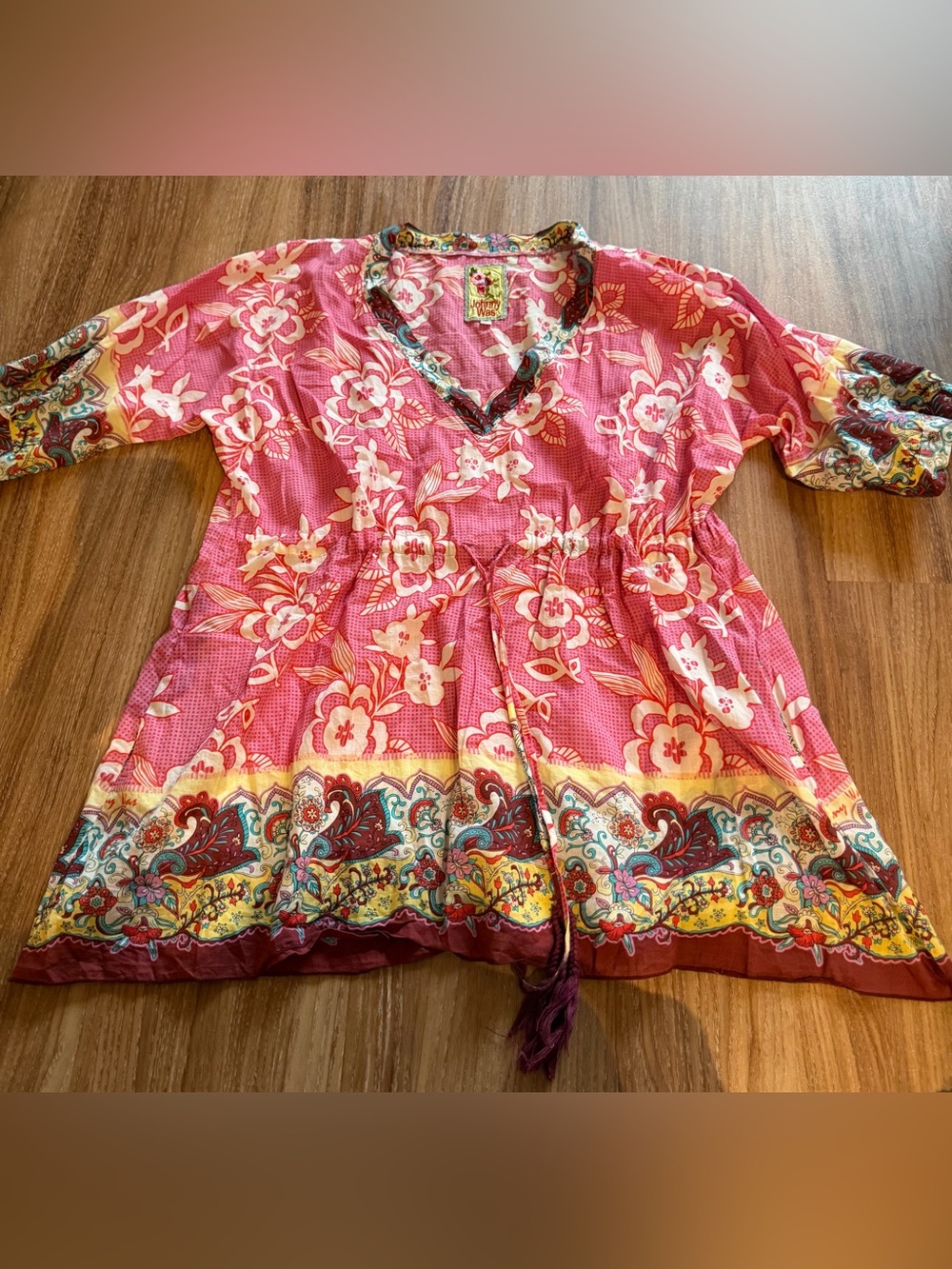 Johnny Was Coral Pink Floral V-Neck Blouse